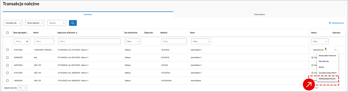 Menu wyboru roku podatkowego